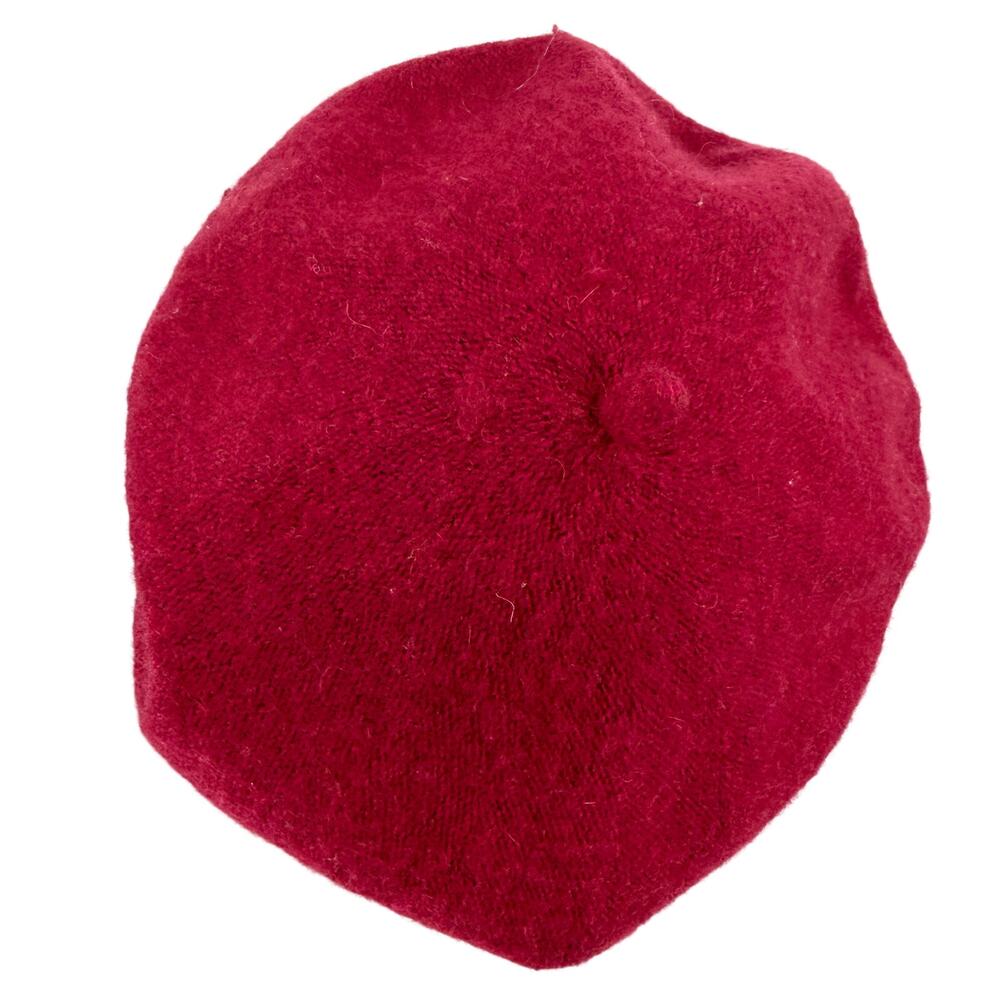 Vintage 90s Raspberry Maroon 100% Wool Slouchy French Beret Hat - Picture 5 of 7